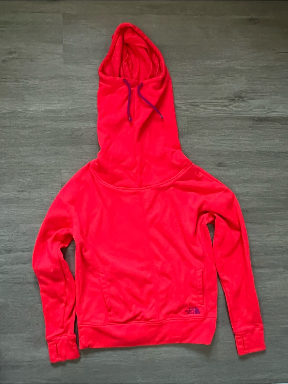 The North Face Women's Bright Coral Red Funnel Cowl Neck Hooded Sweatshirt Med
